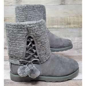 Makalu Henoa Women's Gray Pompom Threaded Tweed Wool Top Boots Size 10